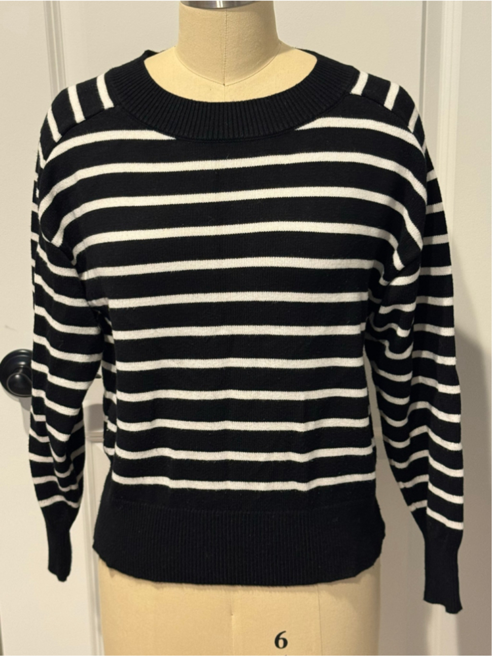 Women's Truth by Republic Striped Crew Neck Sweater Black White Size S